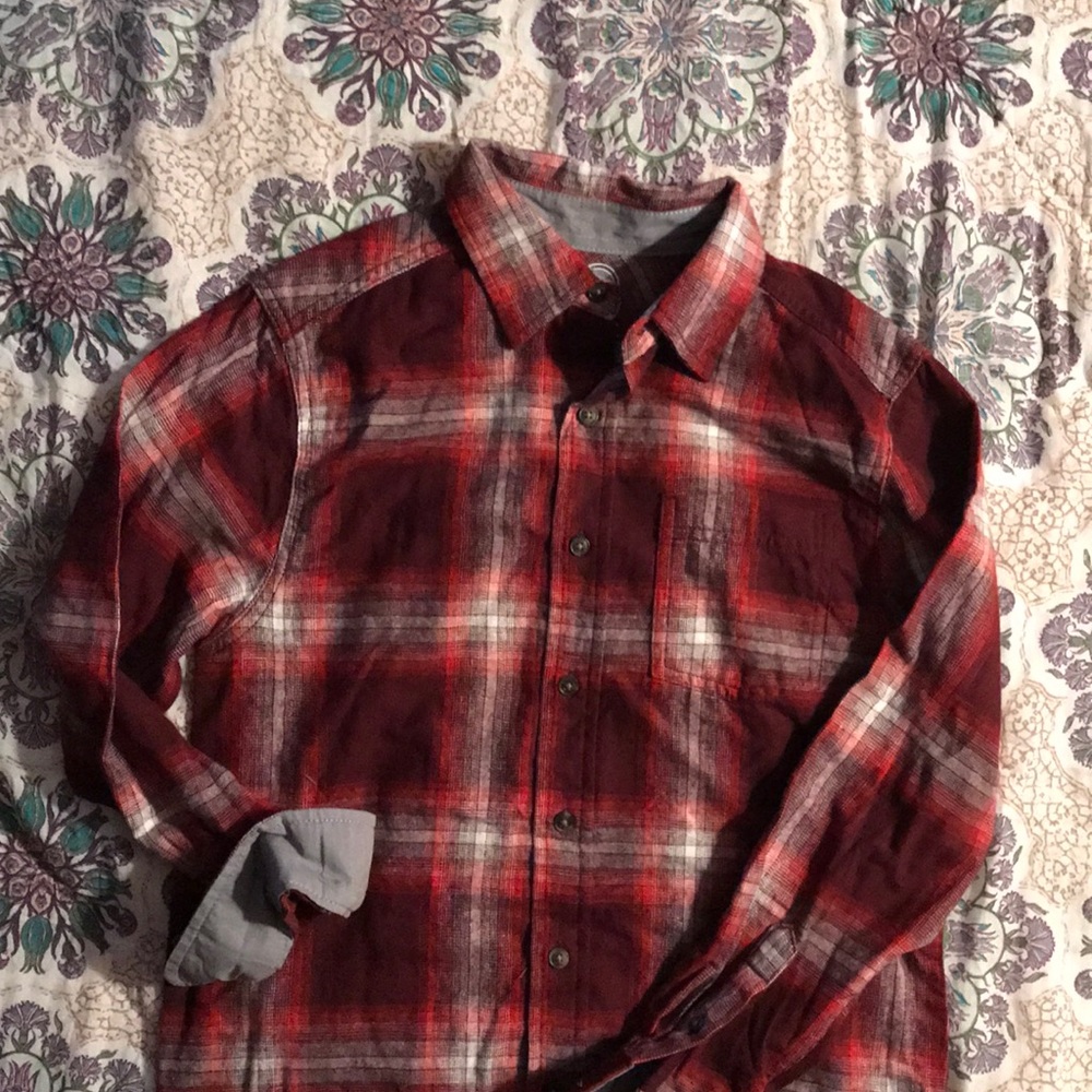 Boys red plaid cotton button down shirt